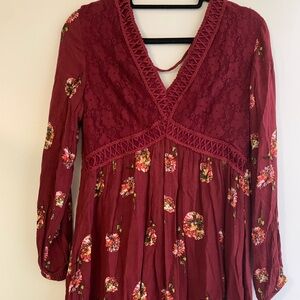 NWOT Altard State Long Sleeve Burgundy Dress